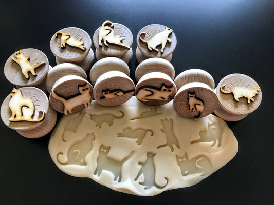 Wooden Cat and Kitten Stampers