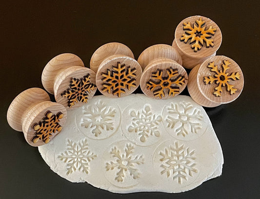 Wooden Snowflake Stampers || Set of 6 Handcrafted Playdough Stamps