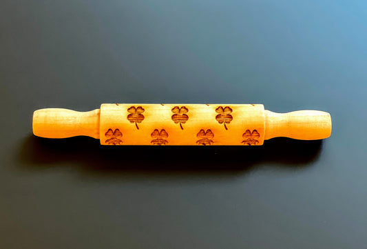 Shamrock Texture Roller || 5" Laser Engraved Wood Playdough Rolling Pin for Kids || Sensory Play Tool || Four Leaf Lucky Clover St. Patricks