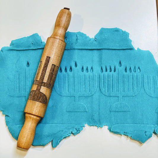 Wooden Menorah Roller with Built-In Flame Stamp || 5" Laser Engraved Texture Roller
