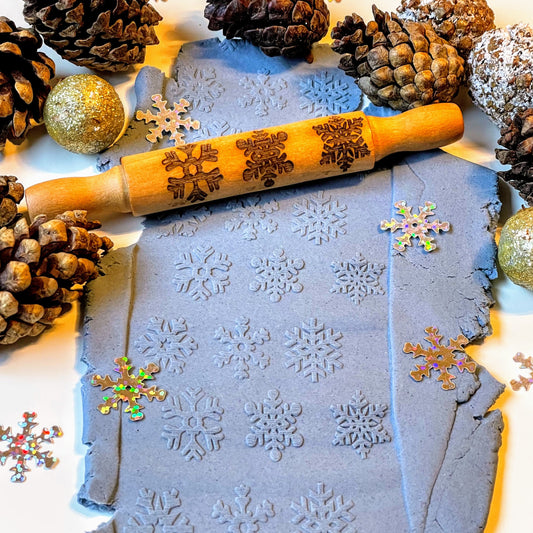Wooden Snowflake Roller || 5" Laser Engraved Texture Roller