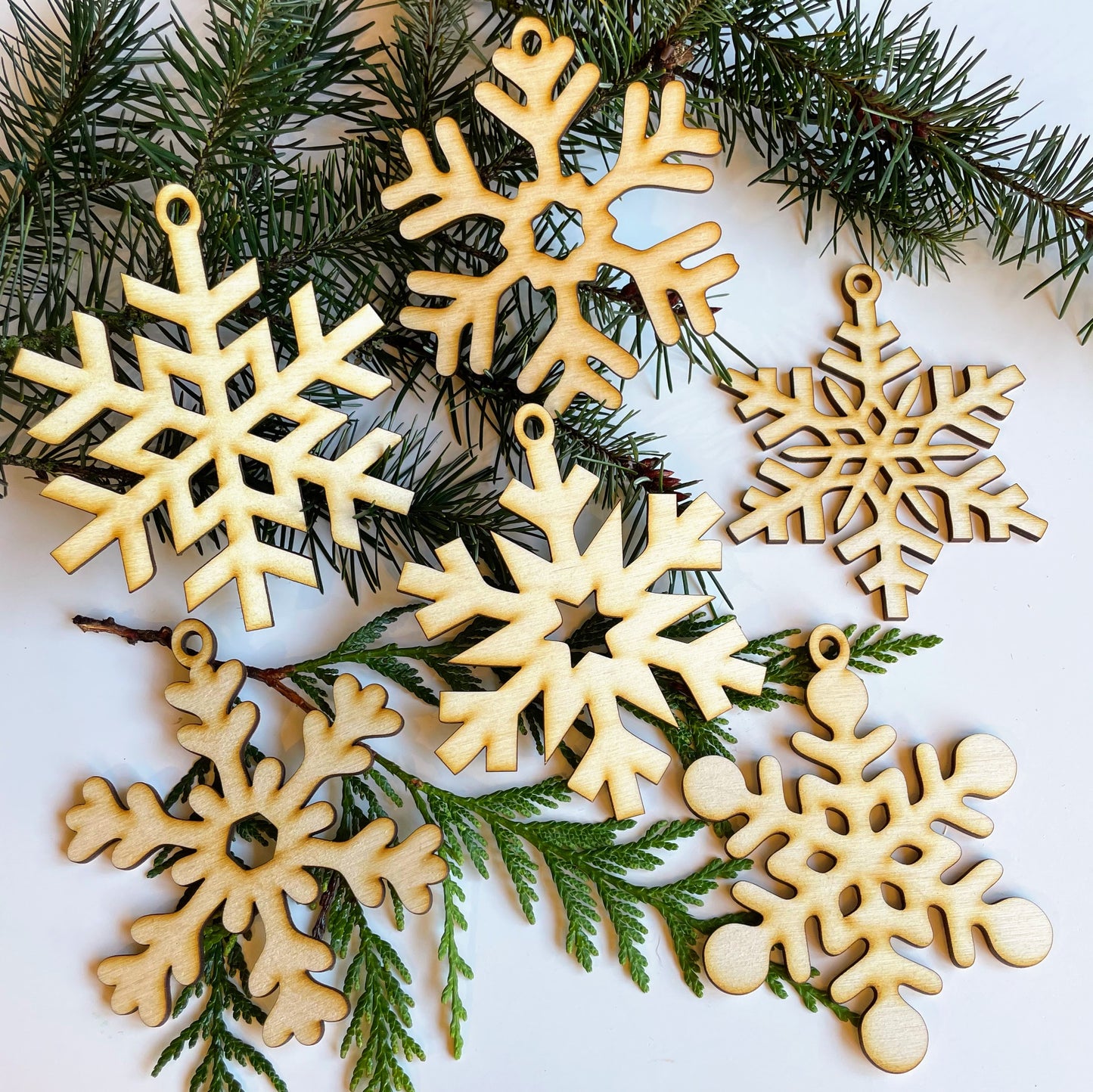 Wooden Snowflake Ornament Set