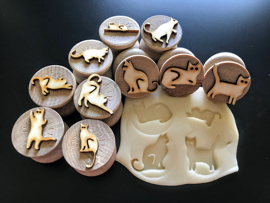 Wooden Cat and Kitten Stampers