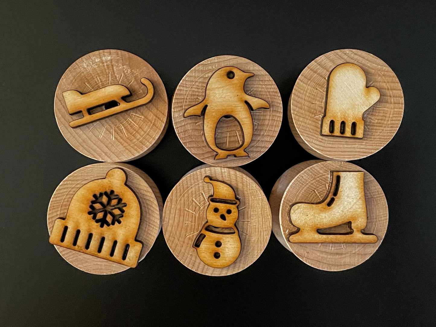 Wooden Winter Stampers || Set of 6 Playdough Stamps