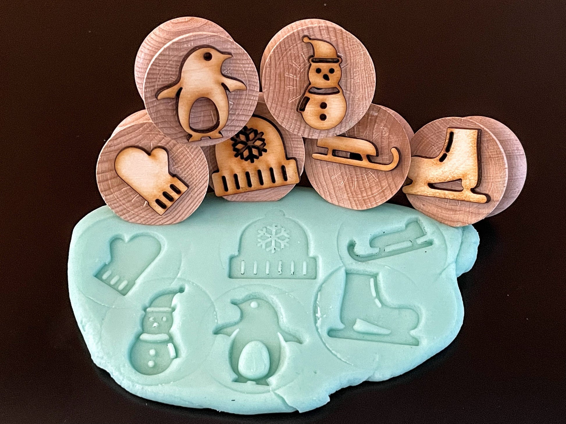 Set Wooden Stamps Coffee & Sweets, Dessert Themed Wooden Dough