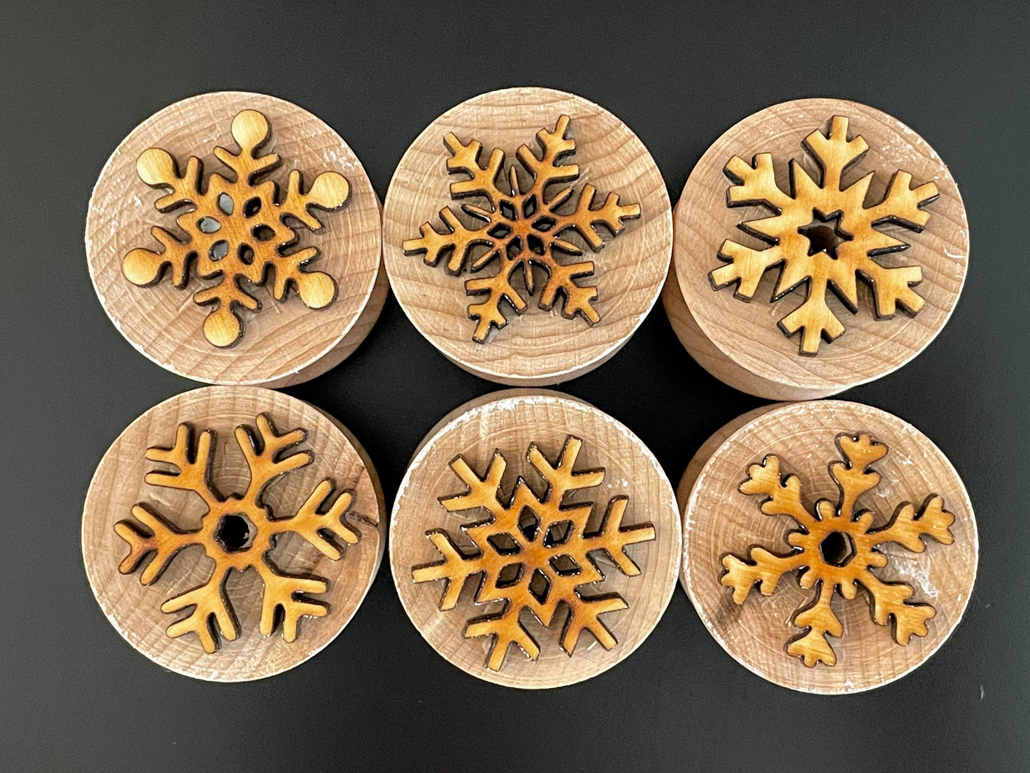 Wooden Snowflake Stampers || Set of 6 Handcrafted Playdough Stamps