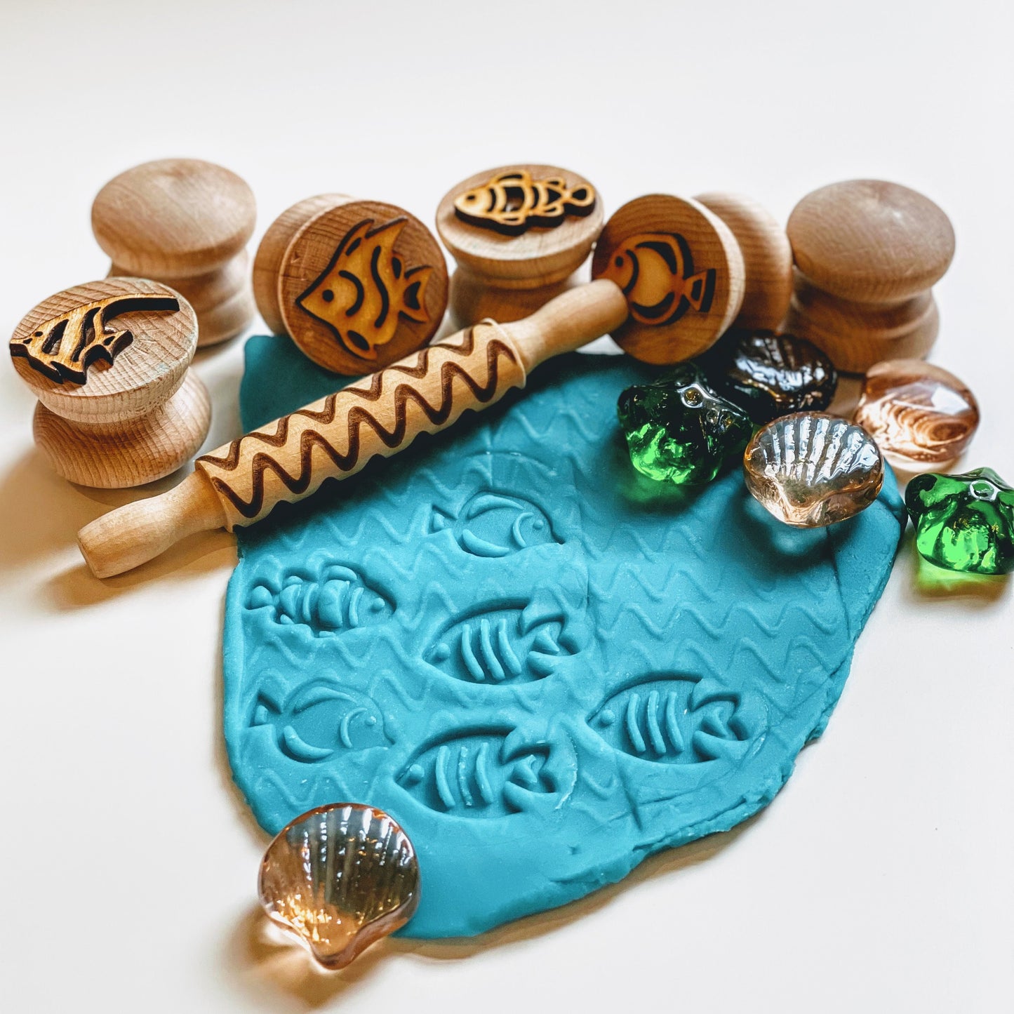 Wooden Tropical Fish Stamper Set