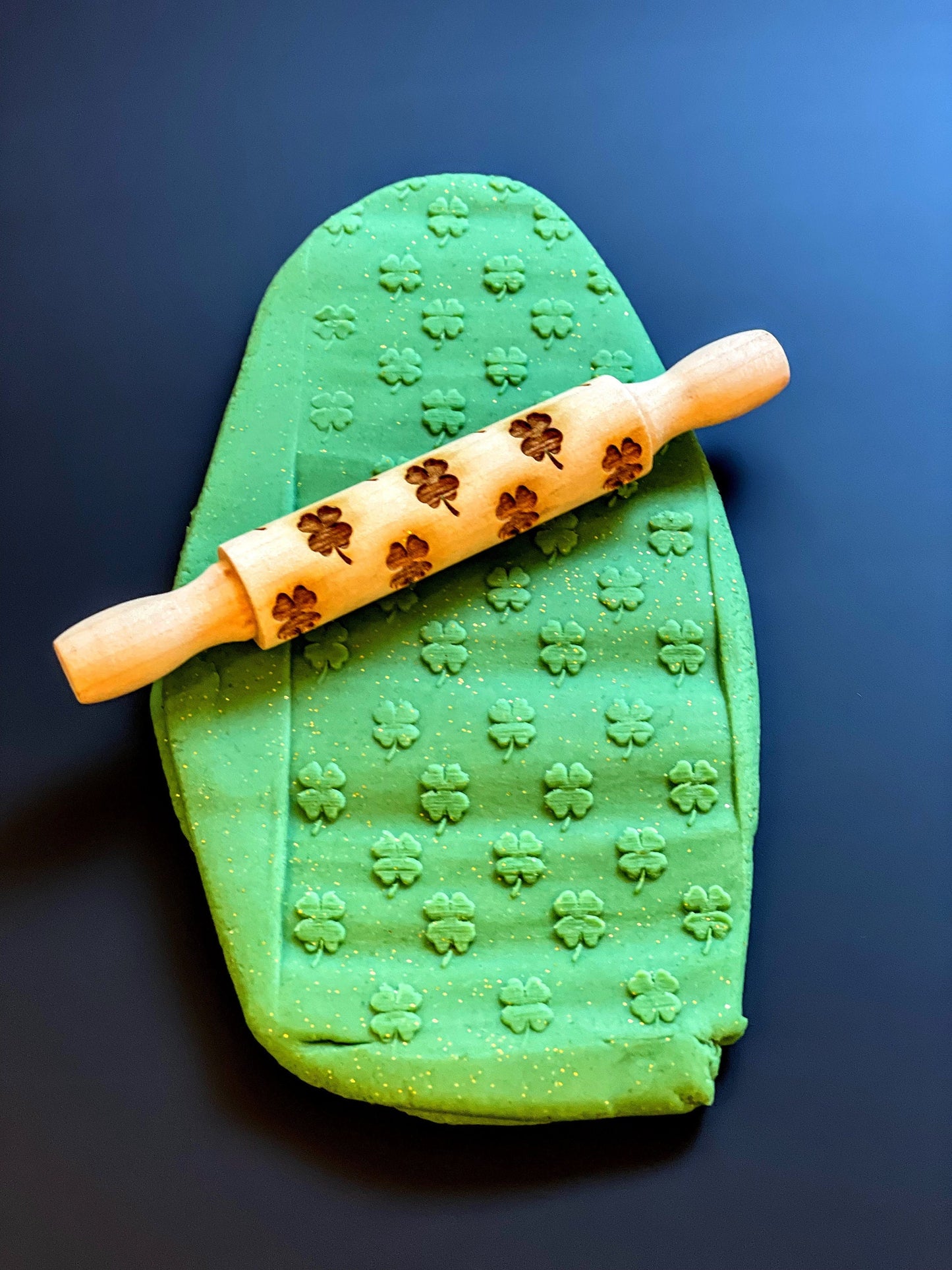 Shamrock Texture Roller || 5" Laser Engraved Wood Playdough Rolling Pin for Kids || Sensory Play Tool || Four Leaf Lucky Clover St. Patricks