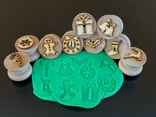 Wooden Christmas Stampers || Set of 9 playdough stamps