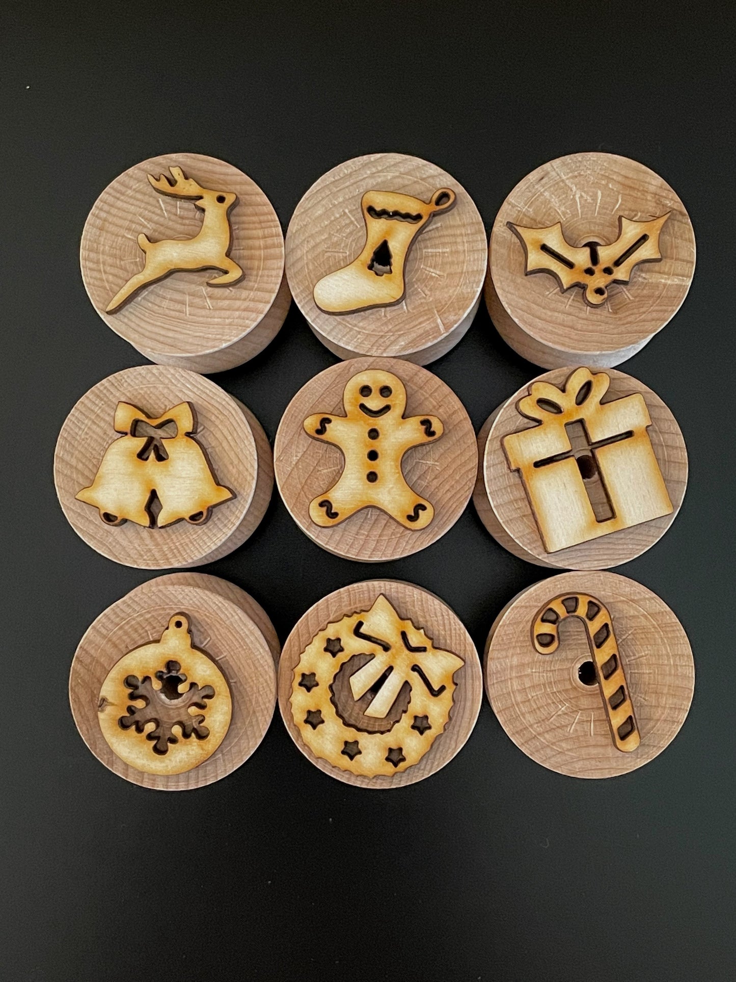 Wooden Christmas Stampers || Set of 9 playdough stamps