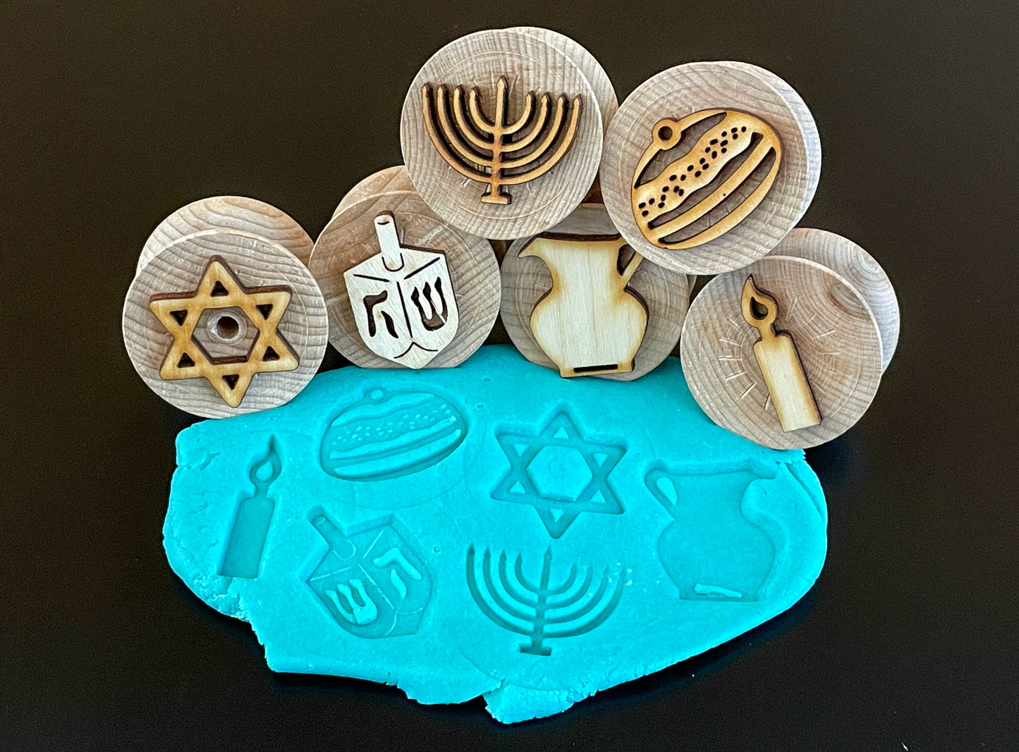 Wooden Hanukkah Stampers || Set of 6 Playdough Stamps