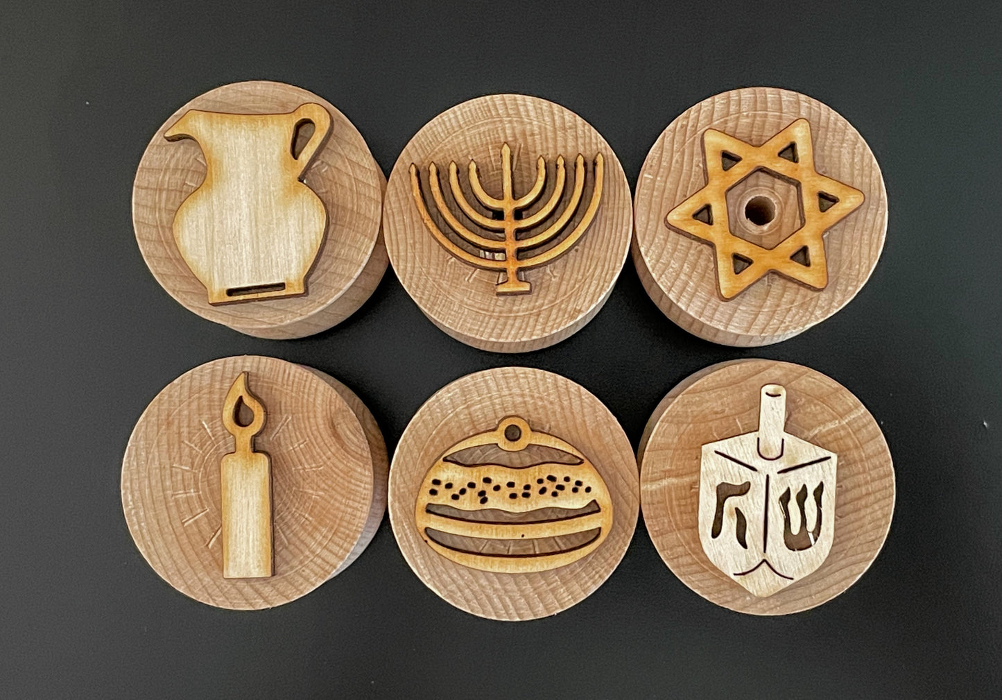 Wooden Hanukkah Stampers || Set of 6 Playdough Stamps