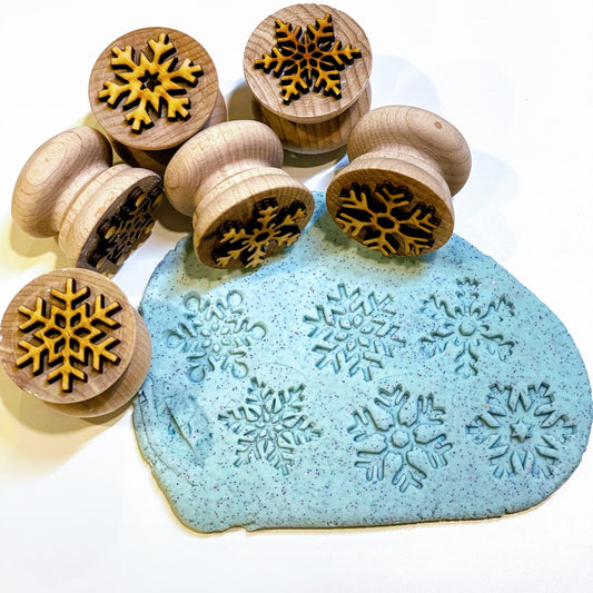Wooden Snowflake Stampers || Set of 6 Handcrafted Playdough Stamps